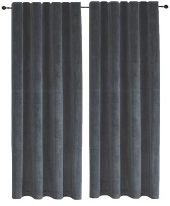 TiborTex Samt Vorhang 2er Set Kräuselband Anthrazit 140x175 cm Verdunkelungsvorhang Samt weich Gardine Blickdicht U-Band abdunkelnd