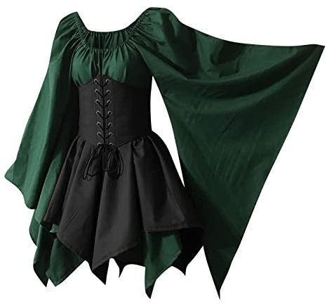 Lxitoler Steampunk Damen Korsett Kleid Piratenkostüm Viktorianisches Kleid Wikinger Kleidung Halloween Kleider Mittelalter Kostum Gothic Kleid
