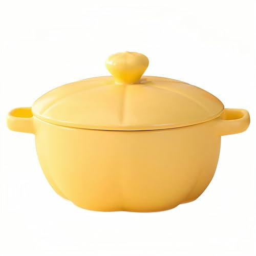 Dowbom Instant Noodle Bowl, Microwave Bowl, Large Ceramic Ramen Bowl With Lid (Yellow,50oz)