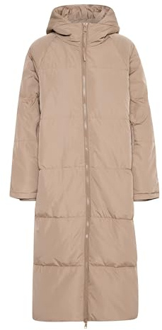 ICHI IHBunala Damen Wintermantel Winterjacke Steppjacke lang mit Kapuze Reißverschlusstaschen Regular fit, Größe:M, Farbe:Fossil (170909)