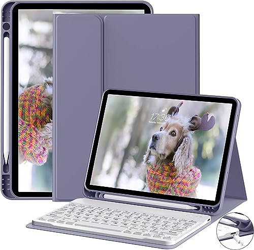 JKSML Étui avec clavier pour iPad Air 11 M3/M2 (2025/2024) et iPad Air 5e/4e génération (2022/2020) 11 | Housse de clavier Bluetooth amovible sans fil avec porte-crayon | Mise en veille/réveil