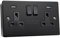 SHP ELECTRICAL® 2 Gang 13A Socket with Dual USB (3.1A Total) – FASTCHARGE | Matt Black Metal Finish with 35mm Surface Box | Type A & A USB | BS Certified Wall Outlet