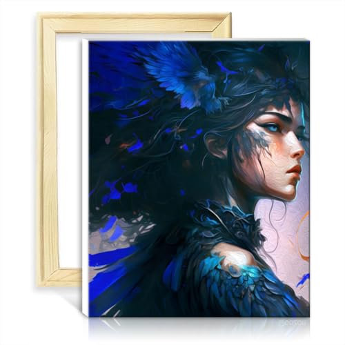 TANGFEIY Ölgemälde-Portrait „Geflügelte Fee“ auf Leinwand, digitales Ölgemälde zum Selbermachen, mit Pinseln und Acrylpigment, Malerei, Kunsthandwerk, mit Rahmen (40 x 50 cm)
