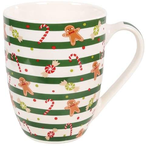 Gestreifter Porzellan-Weihnachtsbecher, Lebkuchenbecher, in einer Geschenkbox 340 ml
