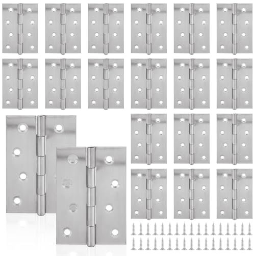 GBACHOOSE 20 Pcs 4 Inch (100mm) Silver Stainless Steel Brushed Finish Door Hinges with Screws for Internal/External Wooden Doors