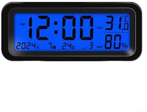 Oniissy Auto-Armaturenbrett-Uhr, LED-Digitaluhr, Celsius/Fahrenheit kann umgeschaltet werden, Datum/Wochentag/Temperatur/Luftfeuchtigkeit, mit Hintergrundbeleuchtung