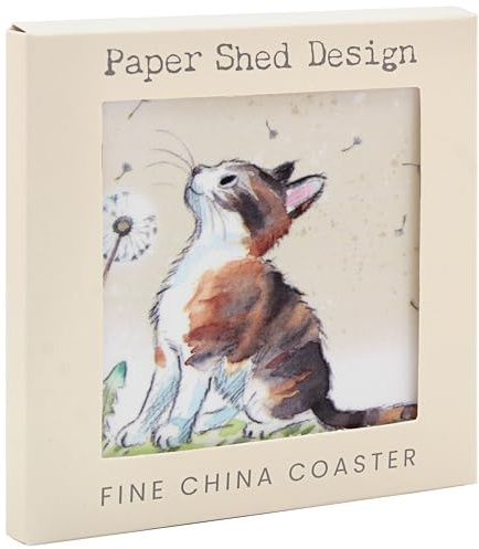 The Leonardo Collection Paper Shed Design Cat with Dandelion Coaster For Office Home & Kitchen | Lovely Coaster Set For Decorative Home Accessories Drinks Coasters For Tea & Coffee