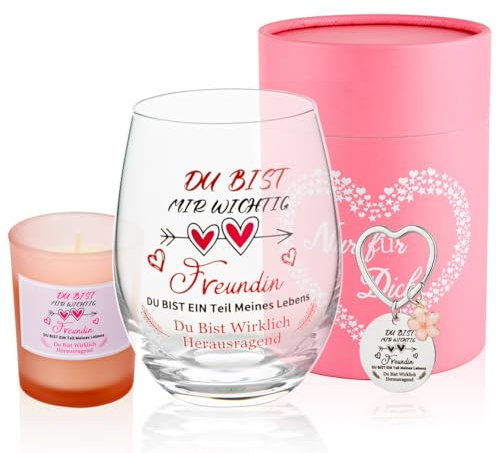 PLECUPE Geschenke für Freundin Geburtstagsgeschenk Frauen Weingläser Personalisierte Geschenke Frauen Geschenk Beste Freundin Weihnachtsgeschenke Hochwertigem Borosilikatglas, 430ml