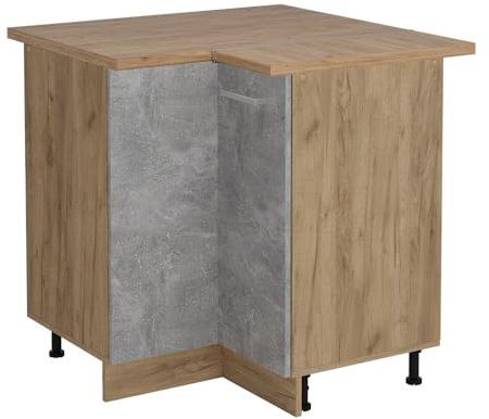 Vicco Eckunterschrank R-Line, Küchen Eckschrank, Beton, 75.6 cm, AP Eiche