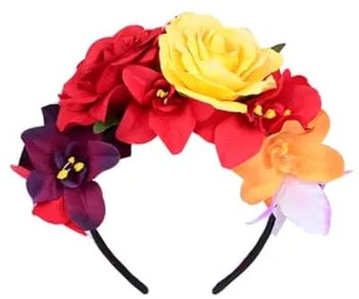 Serre-tête floral avec roses et orchidées multicolores - Accessoire pour cheveux - Accessoire pour cheveux - Fête mexicaine des morts