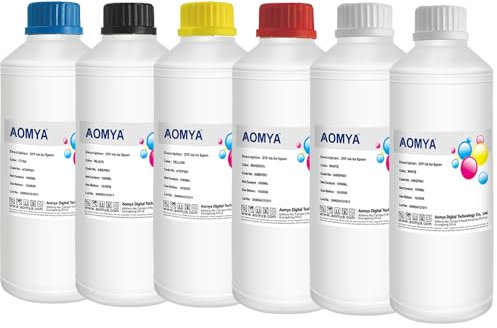 DTF Ink 6000ml Auto-Fill DTF Transfertinte für DTF Film, Nachfülltinte für alle EPN DTF Drucker, ET-8550 ET-8500 DX5 DX7 5113 XP600 I3200 usw. Heat Transfer Printing Ink Set 1000ml x 6, 2Wh + BCMY