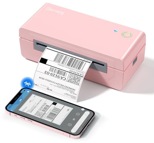Gloryang Bluetooth Thermal Shipping Label Printer, 4X6 Inkless Label Machine for iOS, Android, Laptop, Wireless Printer for Small Business, Compatible with Amazon, UPS, Shopify, Pink
