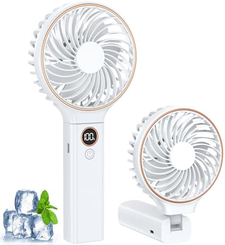 Ventilatore Portatile, Ventilatore USB Ricaricabile con 6 Velocità, 4000 mAh Mini Ventilatore Portatile, Ventilatore da Tavolo a Batteria per Esterni, Interni, Viaggi, Spostamenti, Ufficio, Bianco