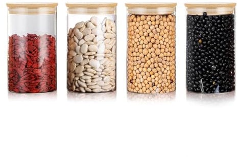 WyndShades Glass Storage Containers with Lids – 4 Pack 1000ml Airtight Glass Jars with Bamboo Lids for Pasta, Tea, Coffee, Sugar, Cereal, Flour – Clear Food Canisters (10×15cm)