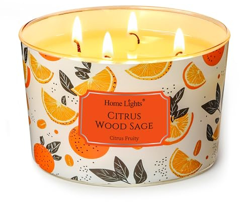 HomeLights Velas con aroma a Salvia de madera cítrica Velas de soja de 18oz, estilos eclécticos y variados, frascos grandes de 4 mechas Regalos ideales alivio del estrés y relajación