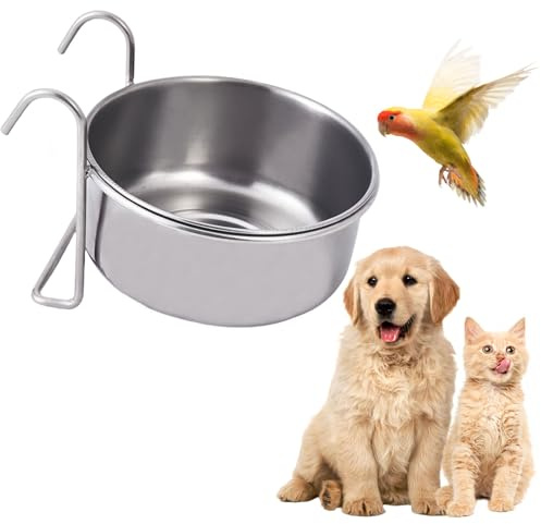Bird Feeding Dish Cups,1PC Detachable Stainless Steel Parrot Water Food Bowl with Hook,Hanging Bird Cage Feeder Pet Bowl for Pet Dogs Parrot Cockatiel Budgies Small Animals (M)