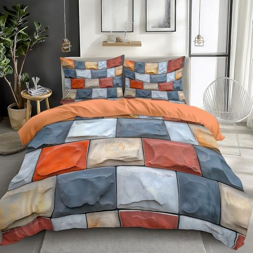 Generisch Farbe Bettwäsche 180x200 cm Farbige Flache Steinmauer 3D-Druck Bettwäsche-Sets, Weich Mikrofaser Bettbezug 3-Teilig mit 2 Kissenbezüge 80x80 cm, Bettwäsche Set mit Reißverschluss