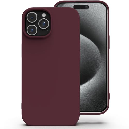 Zuvirelx Silikon Handyhülle für iPhone 15 Pro Max Hülle, Weiches Griff, Dünne, Minimalistisch, Stoßfest, rutschfest, Taschenpassend - Burgunderrot