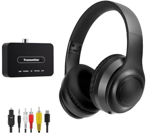 ANC Wireless Headphones for TV, Foldable Headphones for Traveling, Headset with Bluetooth Transmitter, Optical (Toslink), Coaxial, RCA, 3.5mm AUX and USB Audio Output, TV Headset Wireless for Seniors