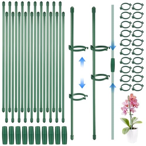 20 Stück Orchideenstäbe, 30cm Pflanzenstützstäbe, Pflanzenstütze Set, Einstellbar Pflanzenstab, Orchideen Rankhilfen, Pflanzstabe Pflanzstäbe, Pflanzen Stütze, 40 Clips,40 Kappen,10 verbindungsrohre