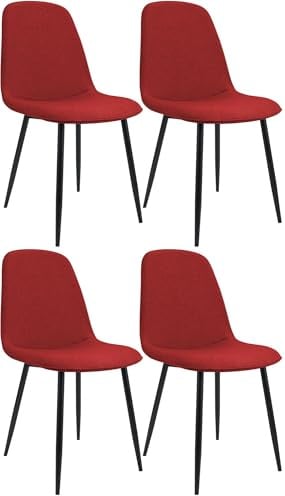 CLP Set de 4 sillas de Comedor Acolchadas Maryam, sillas de Cocina con Respaldo, soportan hasta 150 kg para Cocina, salón y Dormitorio Color:Rojo;Material:Tela