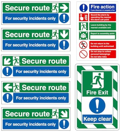 7 x Feuerausgangsschild – selbstklebend, Sicherheitsaufkleber, Brandschutz-Aufkleber, Warnschilder für Schulbüros im Freien, Innenräume, Garage, Halways Wareh