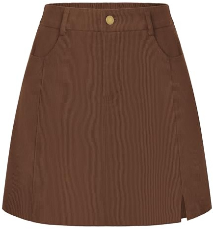 Belle Poque Women's Corduroy Skirt Flared A-Line Mini Skirts with Pockets Autumn Winter Basic Short Skirts Mocha Brown XL