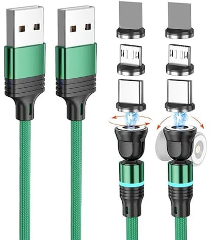 BITHAI Ladekabel Magnetisch, Magnet Ladekabel 2Stück [1m/1m], 360° und 180° Drehbar Magnetisches USB Kabel für Typ C/Micro USB/i-Produkte/Smartphone