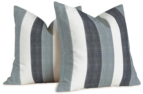 Brylleii 2er Set Kissenbezug Weiss Gestreift Muster 40 x 40 cm Grau Kissenbezüge Moderne Leinen Dekorative Kissen Vintage Sofa Kissenhülle für Wohnzimmer Couch Outdoor Waschbar Bezug