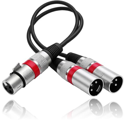 Balanced XLR Splitter Cable, XLR Male to Dual Female 3 Pin Patch Y Cable, 30CM Male to Dual Female Splitter Cable for Audio Mixing, Cord Microphone cable adapterRouting, and Splitter Amplifier