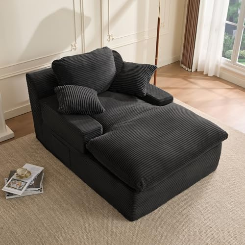 Litbird 160 cm Chaiselongue Loungesofa, Boneless Bodensofa & Schlafsofa mit Schlaffunktion, Platzsparendes Cloud Sofa mit Armlehnen für Wohnzimmer, Kein Aufbau Erforderlich,Schwarz