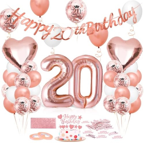 Luftballon 20. Geburtstag Roségold, Geburtstagsdeko 20 Jahr, Ballon 20. Geburtstag, Riesen Folienballon Zahl 20, Happy Birthday Folienballons 20er, Ballon 20er Deko zum Geburtstags Frauen