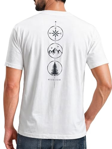 Neverless® Herren T-Shirt Backprint Outdoor Elemente - Compass Mountains Tree - Grafikshirt Natur Symbole Printshirt Männer Fashion Streetstyle