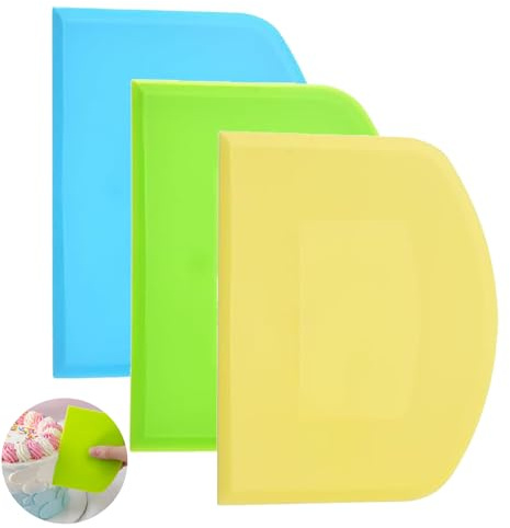 3-Piece Plastic Dough Scraper Card, Bread Scraper, Bowl Scraper, Dough Scraper Plastic, for Dough Cake, Pizza, Baking Tool(Blue/Green/Yellow)