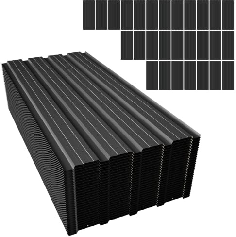 28-Pack Corrugated Metal Roofing Sheets Heavy Duty 108×42.6cm Panels,Black