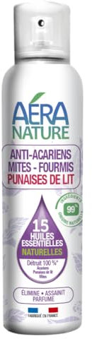 Aera Nature - Spray Anti Acariens, Punaises de Lit et Mites - Élimine, Assainit, Parfume, +800 Pulvérisations - Fabrication Française - 125 ml