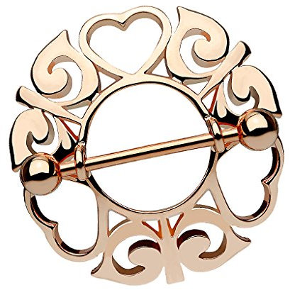 Piersando Brustwarzen Piercing Intimpiercing Nippelpiercing Brust Nippel Intim Brustwarzenpiercing Barbell mit Tribal Herz Schild Rosegold