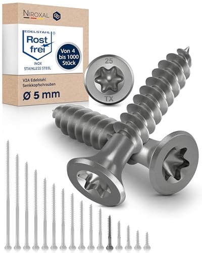 Holzschrauben Torx Schrauben 5x35 Edelstahl V2A rostfrei Spanplattenschrauben für Holz Teilgewinde 5mm stark 35mm lang 200 Stück Edelstahlschrauben Holz A2
