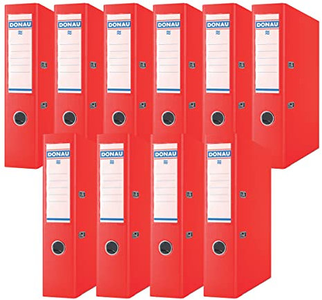 DONAU Premium Ordner Breit 10er Pack/DIN A4 / 7,5 cm / 10 Stück/Rot/Kunststoffbezug PP/Carton Papier Schlitzordner Büroordner Aktenordner Ringordner/Grünen Punkt
