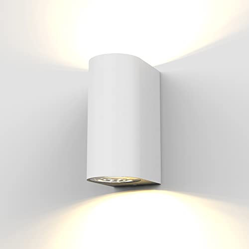 B.K.Licht - Wandlampe mit warmweißer Lichtfarbe, GU10 Fassung, je 5 Watt, 400 Lumen, Aussenlampe, Wandleuchte aussen, LED Strahler außen, Außenleuchte, Außenwandleuchten, 15,1x6,7x9,2 cm, Weiß