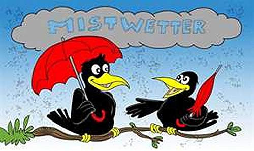 Fanshop Lünen Fahne - Flagge - Mistwetter - Krähe - (Regen,Wolken,Vögel) - 90x150 cm - Hissfahne mit Ösen -