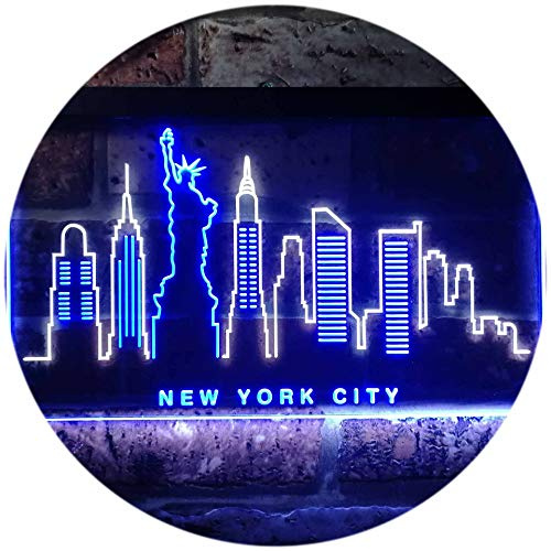ADVPRO New York City Skyline Silhouette Dual Color LED Barlicht Neonlicht Lichtwerbung Neon Sign Weiß & Blau 400 x 300mm st6s43-i3275-wb