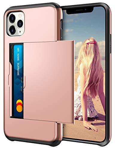 Coolden for iPhone 11 Pro Case Wallet Cover Shockproof Heavy Duty Protective Hard Back Soft Bumper Phone Cases Card Holder Slot Wallet Cover for iPhone 11 Pro Phone Case (Rose Gold)