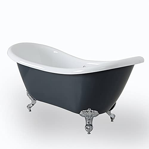 MILANO Stone Grey 1750 x 730mm Double Ended Freestanding Slipper Bath