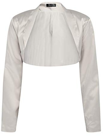 Bolerose Formale Raso a Maniche Lunghe Bolero (Argento, XL)
