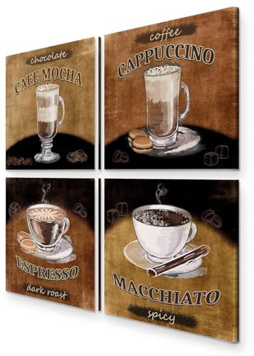 murando - Ensemble de 4 tableaux d'art décoratif 60x60 cm - Impression sur toile décoration murale peinture maison salon chambre - Café cuisine rétro ancien inscriptions j-C-0094-b-i