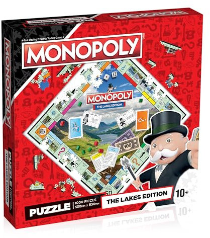 Winning Moves The Lakes Monopoly 1000 Piece Jigsaw Puzzle Game, piece together some of the Lakes most beloved features including Wray Castle and Langdale Pikes, gift and toy for ages 10 plus