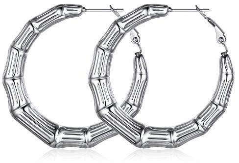 FOCALOOK Retro-Stil Kreis Creolen für Damen Mädchen Edelstahl 40mm Bambus Kreis Ohrringe Ohr Piercing Elegante Statement Ohrringe Ohrschmuck für Party Geburtstag