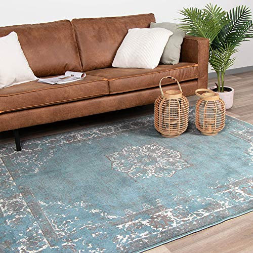 FRAAI Teppich Vintage - Miracle Grau Blau 70x140cm - Polypropylen - Kurzflor - Vintage - Orientalisch - Wohnzimmer, Esszimmer, Schlafzimmer - Carpet