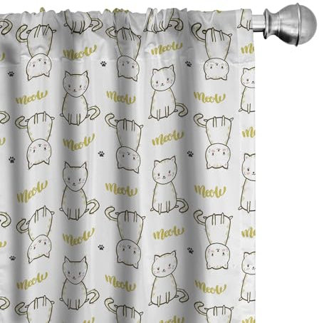 ABAKUHAUS Katze Vorhänge, Gardinen, Cursive Meow Paw Pattern, Fensterbehandlungen für Wohnzimmer Schlafzimmer Dekor, 2 Stück 75 cm b x 175 cm h, Mehrfarbig